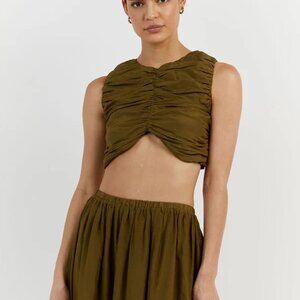 DISSH Frankie Olive Sleeveless Crop Top NWT Linen/Silk Blend US Size 4